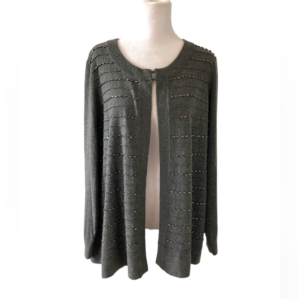 Talbots 2X petite open cardigan gray crewneck